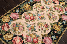 4x6 Blush, Black, Green Color Hand Woven French Needlepoint Wool Traditional Oriental Rug