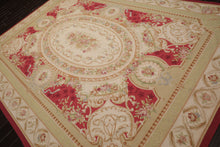 9x12 Crimson, Ivory, Mint Color Hand Woven French Aubusson Flatweave Wool Traditional Oriental Rug