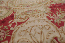 9x12 Crimson, Ivory, Mint Color Hand Woven French Aubusson Flatweave Wool Traditional Oriental Rug