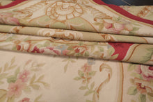 9x12 Crimson, Ivory, Mint Color Hand Woven French Aubusson Flatweave Wool Traditional Oriental Rug