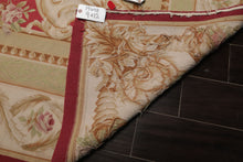 9x12 Crimson, Ivory, Mint Color Hand Woven French Aubusson Flatweave Wool Traditional Oriental Rug