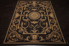 9x12 Chocolate, Gold, Brown Color Hand Woven French Aubusson Flatweave Wool Traditional Oriental Rug
