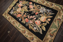 4x6 Black, Sage, Lavender Color Hand Woven French Needlepoint Wool Traditional Oriental Rug