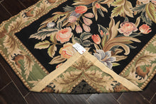 4x6 Black, Sage, Lavender Color Hand Woven French Needlepoint Wool Traditional Oriental Rug