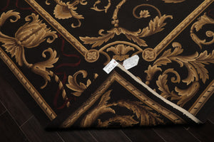 9x12 Chocolate, Gold, Brown Color Hand Woven French Aubusson Flatweave Wool Traditional Oriental Rug