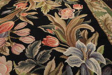 4x6 Black, Sage, Lavender Color Hand Woven French Needlepoint Wool Traditional Oriental Rug