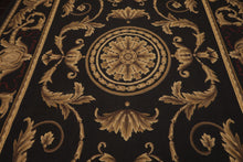 9x12 Chocolate, Gold, Brown Color Hand Woven French Aubusson Flatweave Wool Traditional Oriental Rug