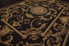 9x12 Chocolate, Gold, Brown Color Hand Woven French Aubusson Flatweave Wool Traditional Oriental Rug