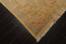 9x12 Light Gold, Brown, Green Color Hand Knotted Oushak Wool Traditional Oriental Rug