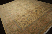 9x12 Light Gold, Brown, Green Color Hand Knotted Oushak Wool Traditional Oriental Rug