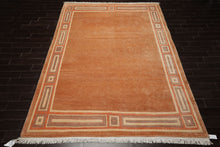 8x10 Peach, Ivory, Coral Color Hand Knotted Tibetan Wool Modern & Contemporary Oriental Rug
