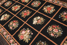 5x8 Black, Brown, Coral Color Hand Woven French Needlepoint Wool Traditional Oriental Rug