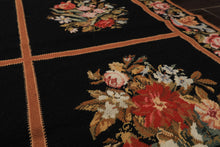 5x8 Black, Brown, Coral Color Hand Woven French Needlepoint Wool Traditional Oriental Rug