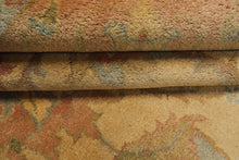 9x12 Light Gold, Brown, Green Color Hand Knotted Oushak Wool Traditional Oriental Rug