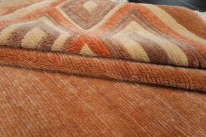 8x10 Peach, Ivory, Coral Color Hand Knotted Tibetan Wool Modern & Contemporary Oriental Rug
