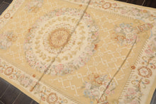 4x6 Khaki, Beige, Blush Color Hand Woven French Aubusson Wool Traditional Oriental Rug