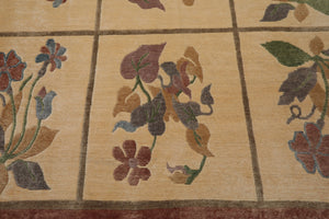 8x10 Ivory, Rust, Gray Color Hand Knotted Tibetan Wool Transitional Oriental Rug