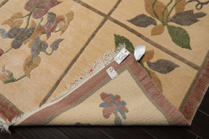8x10 Ivory, Rust, Gray Color Hand Knotted Tibetan Wool Transitional Oriental Rug