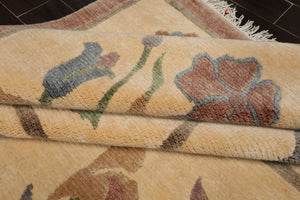8x10 Ivory, Rust, Gray Color Hand Knotted Tibetan Wool Transitional Oriental Rug