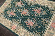 4x6 Teal, Ivory, Blush Color Hand Woven French Needlepoint Wool Traditional Oriental Rug