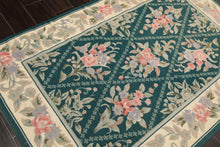 4x6 Teal, Ivory, Blush Color Hand Woven French Needlepoint Wool Traditional Oriental Rug