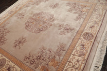 Square Taupe, Ivory, Tan Color Hand Knotted French Aubusson Savonnerie Wool Traditional Oriental Rug