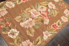 4x6 Brown, Gold, Pink Color Hand Woven French Needlepoint Wool Traditional Oriental Rug