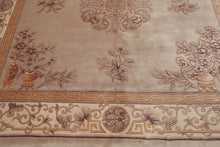 Square Taupe, Ivory, Tan Color Hand Knotted French Aubusson Savonnerie Wool Traditional Oriental Rug