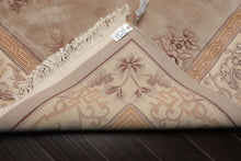 Square Taupe, Ivory, Tan Color Hand Knotted French Aubusson Savonnerie Wool Traditional Oriental Rug