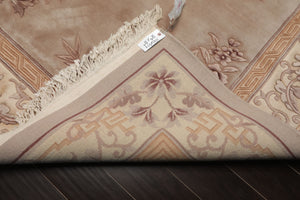Square Taupe, Ivory, Tan Color Hand Knotted French Aubusson Savonnerie Wool Traditional Oriental Rug