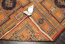 5x8 Gold, Navy, Green Color Hand Woven French Needlepoint Wool Traditional Oriental Rug