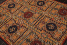 5x8 Gold, Navy, Green Color Hand Woven French Needlepoint Wool Traditional Oriental Rug