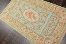 3x5 Aqua, Mint, Gold Color Hand Woven French Needlepoint Wool Traditional Oriental Rug