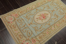 3x5 Aqua, Mint, Gold Color Hand Woven French Needlepoint Wool Traditional Oriental Rug
