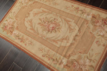 3x5 Beige, Tan, Rose Color Hand Woven French Needlepoint Wool Traditional Oriental Rug