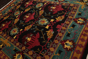 8x10 Charcoal, Turquoise, Rose Color Hand Knotted Tibetan Wool Arts & Crafts Oriental Rug