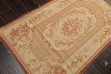 3x5 Beige, Tan, Rose Color Hand Woven French Needlepoint Wool Traditional Oriental Rug
