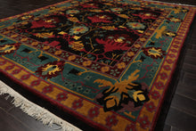8x10 Charcoal, Turquoise, Rose Color Hand Knotted Tibetan Wool Arts & Crafts Oriental Rug