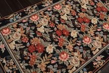 4x6 Black, Ivory, Tan Color Hand Woven French Needlepoint Wool Traditional Oriental Rug