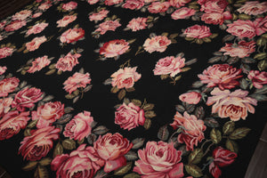 9x12 Black, Pink, Green Color Hand Woven French Aubusson Needlepoint  Wool Traditional Oriental Rug