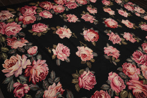 9x12 Black, Pink, Green Color Hand Woven French Aubusson Needlepoint  Wool Traditional Oriental Rug