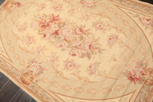 4x6 Beige, Brown, Tan Color Hand Woven French Needlepoint Wool Traditional Oriental Rug