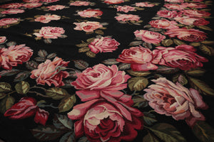 9x12 Black, Pink, Green Color Hand Woven French Aubusson Needlepoint  Wool Traditional Oriental Rug
