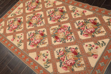 4x7 Light Peach, Burnt Orange, Pink Color Hand Woven French Needlepoint Wool Traditional Oriental Rug