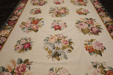 9x12 Ivory, Chocolate, Green Color Hand Woven French Aubusson Needlepoint  Wool Traditional Oriental Rug