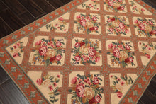 4x7 Light Peach, Burnt Orange, Pink Color Hand Woven French Needlepoint Wool Traditional Oriental Rug