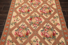 4x7 Light Peach, Burnt Orange, Pink Color Hand Woven French Needlepoint Wool Traditional Oriental Rug