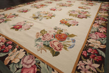9x12 Ivory, Chocolate, Green Color Hand Woven French Aubusson Needlepoint  Wool Traditional Oriental Rug