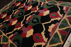 8x10 Black, Green, Lavender Color Hand Knotted Tibetan Wool Arts & Crafts Oriental Rug