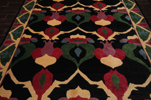 8x10 Black, Green, Lavender Color Hand Knotted Tibetan Wool Arts & Crafts Oriental Rug